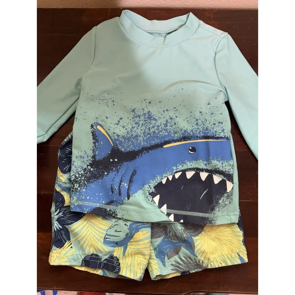 Carter’s Child Of Mine Toddler Shark Board Short & Long Sleeve Rash Guard 4T